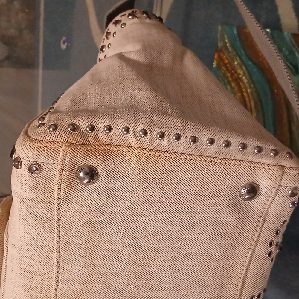 Prada Light Gray Denim Canapa Studded Tote Bag With Crossbody Strap - Picture 8 of 16